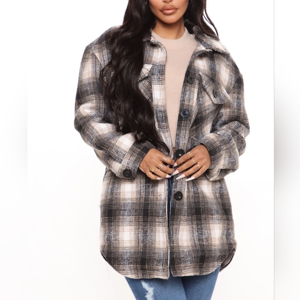 🌻Plaid Women's Oversize Jacket - Black and Taupe.